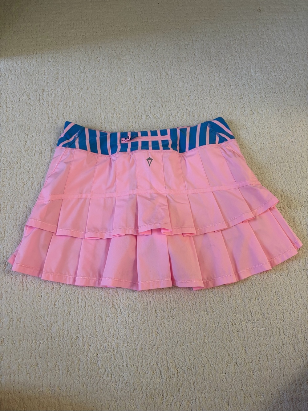 Pink Ivivva Tiered Tennis Skirt with Blue Striped Waistband
